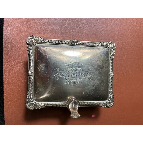 Vintage Ornate Silverplate Silent Butler trinket box madeJapan - Picture 1 of 6